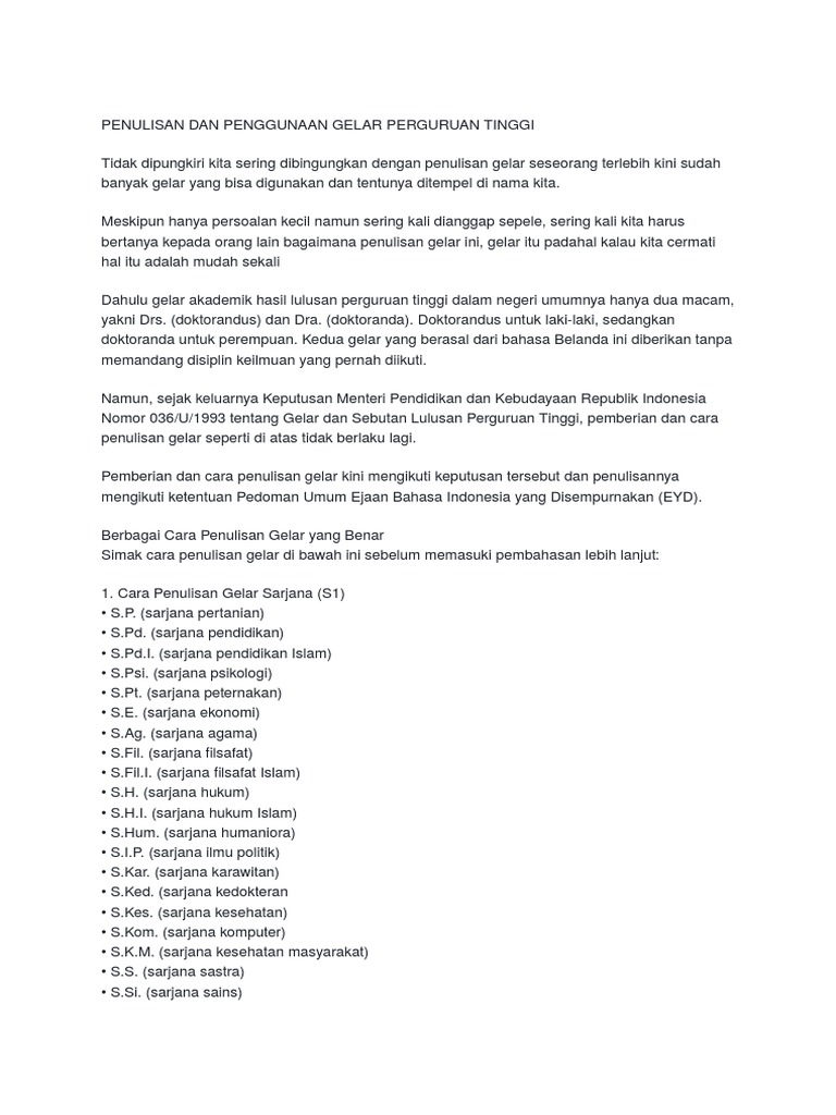 Panduan Penulisan Gelar Akademik | PDF