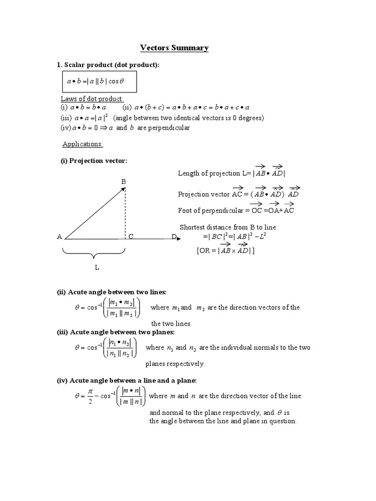 Vectors Summary PDF | Download Free PDF | Plane (Geometry) | Vector Space