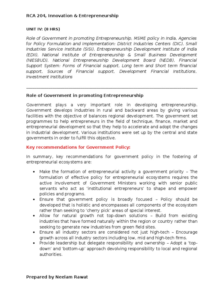 Government's Role in Promoting Entrepreneurship | PDF | Financial ...