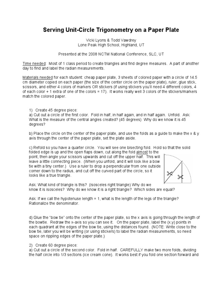 Paper Plate Unit Circle PDF Triangle Circle