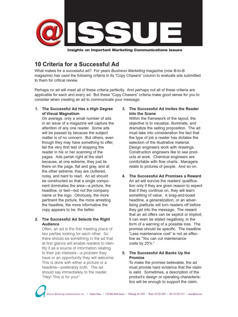 10 Criteria for a Successful Ad.pdf Marketing Communications