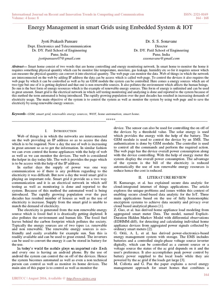 Energy Management in Smart Grids IOT | PDF | Internet Of Things | Smart ...
