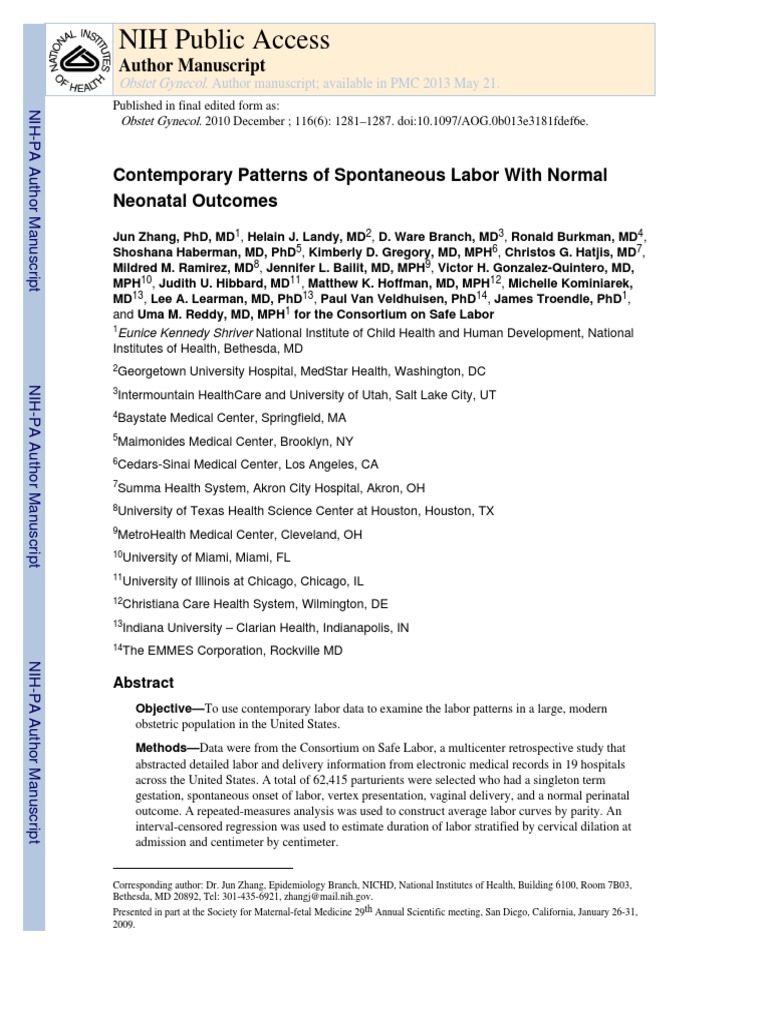 Contemporary Patterns of Spontaneous Labor With Normal Neonatal ...