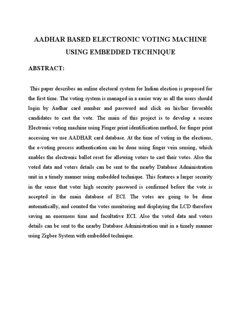 Aadhar Based Electronic Voting Machine Using Embedded Technique | PDF
