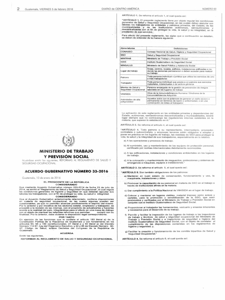 Acuerdo Gubernativo Número 33 2016 MINITRAB | PDF