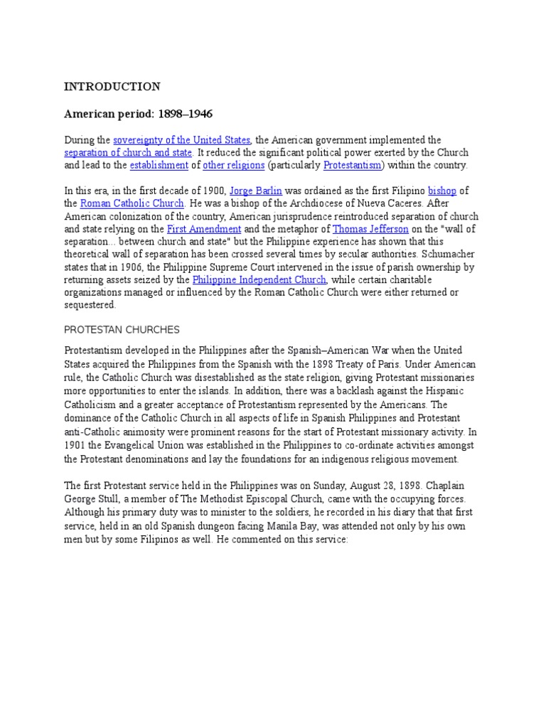 American Period: 1898-1946 | PDF | Protestantism | Separation Of Church ...