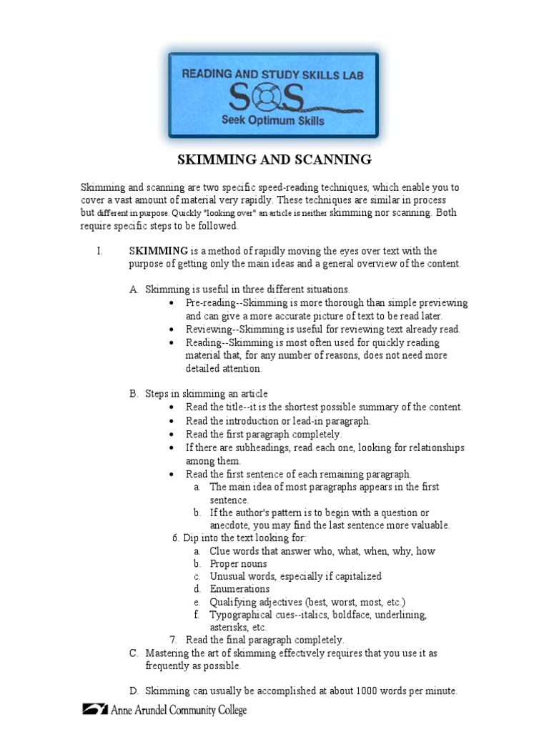 Skimming and Scanning PDF | PDF | Language Arts & Discipline
