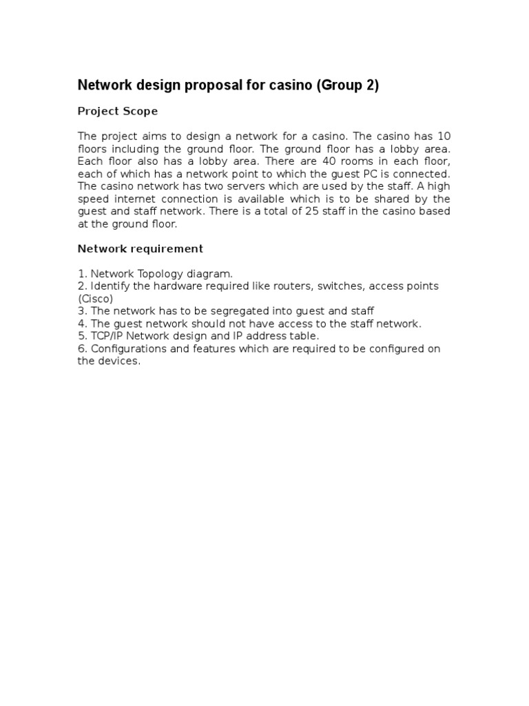 Casino Network Design Proposal | PDF | Internet Protocol Suite ...