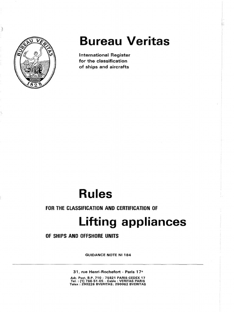 NI 184 Rules For Classification and Certification of Lifting Appliance of Ships and Offshore