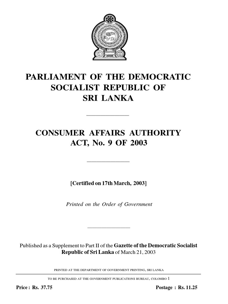 Consumer Affairs Authority Act No. 9 PDF Consumer Protection
