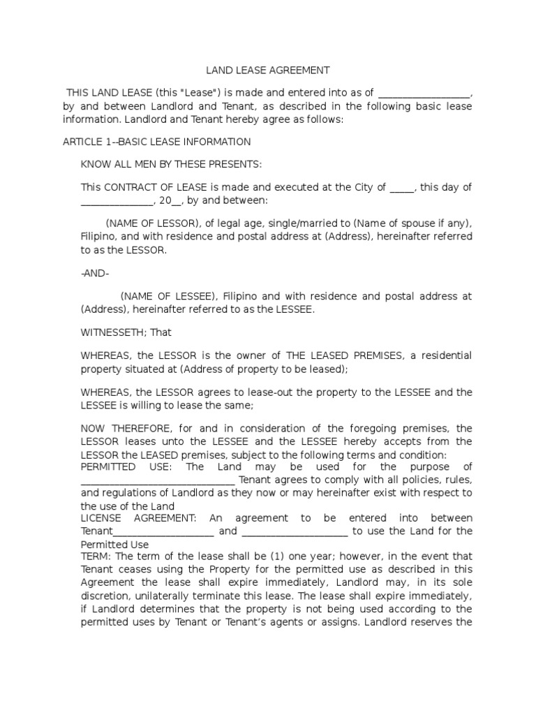 Land Lease Agreement | Lease | Leasehold Estate