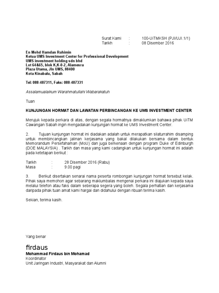 Suratkunjunganke Umsinvestment Pdf