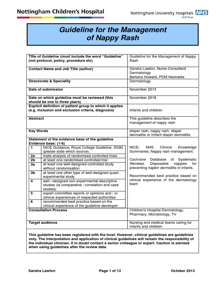 Guidelines for the Management of Nappy Rash Candidiasis Dermatitis