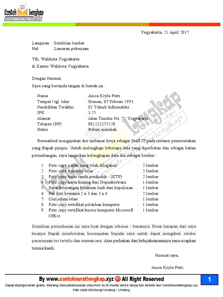 Download 63+ Contoh Surat Surat Lamaran Kerja Honorer Gratis Terbaru