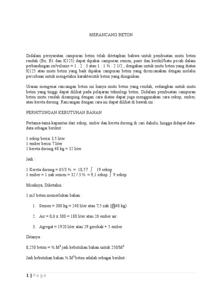 Takaran Bahan Beton Pdf