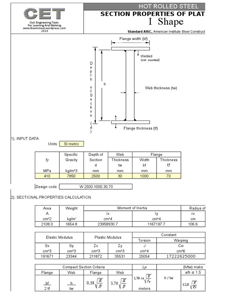 Cet Section Properties of Plate Girder PDF Classical Mechanics