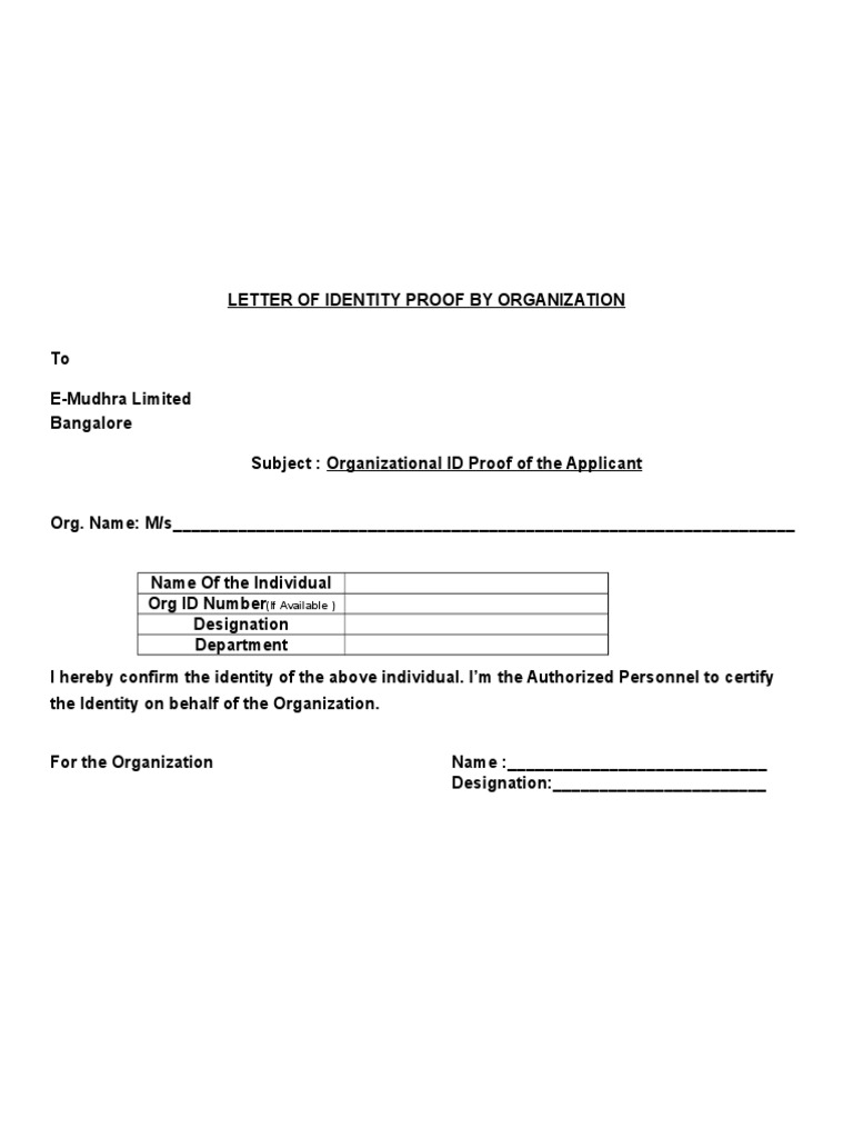 Letter of Identity Proof by Organization