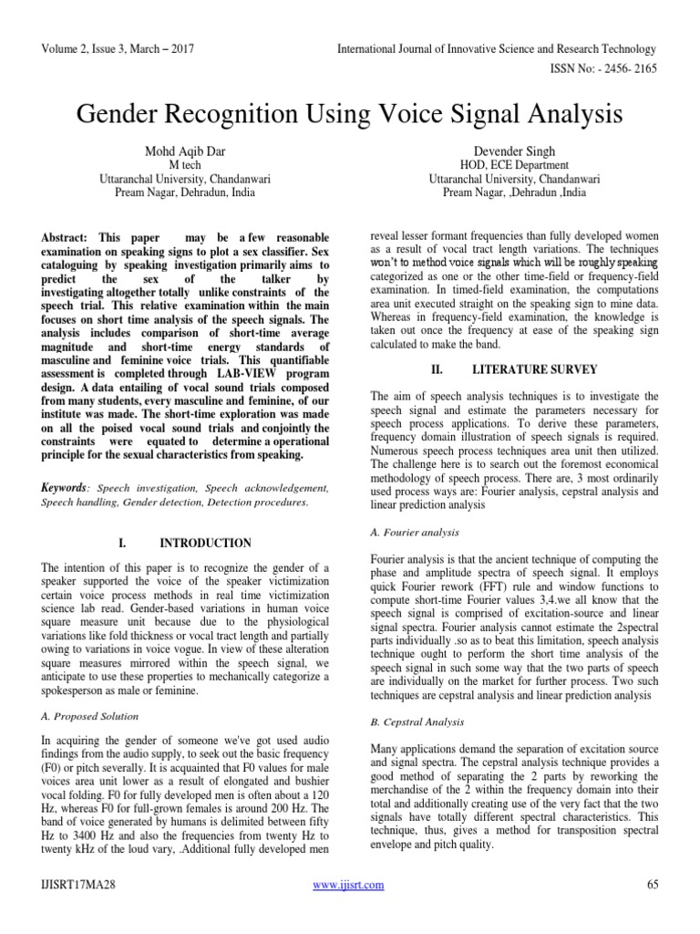 Gender Recognition Using Voice Signal Analysis | PDF | Spectral Density ...