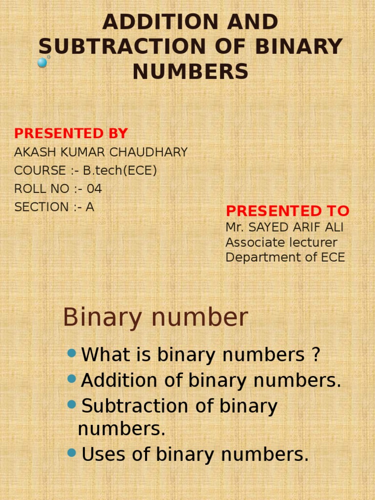 Addition and Subtraction of Binary Numbers Akash | PDF | Subtraction ...