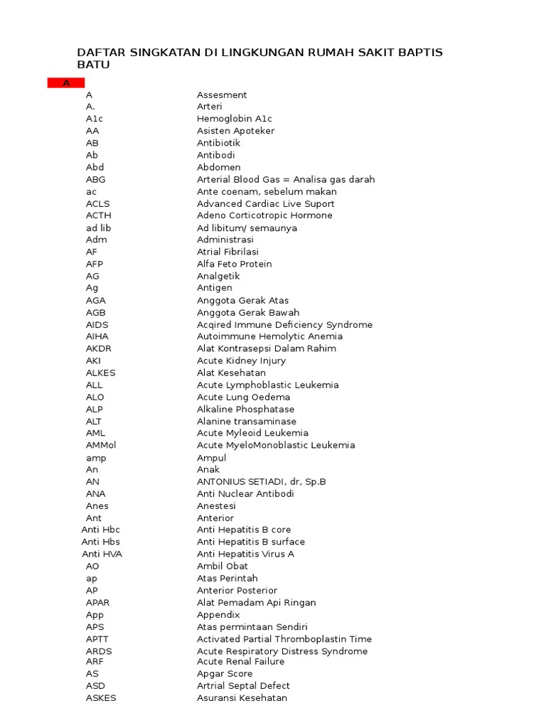 Pedoman Pelayanan Bagian Rekam Medis Daftar Singkatan