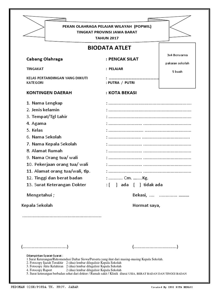 Biodata Atlet Pencak Silat Jabar | PDF | Olahraga & Rekreasi