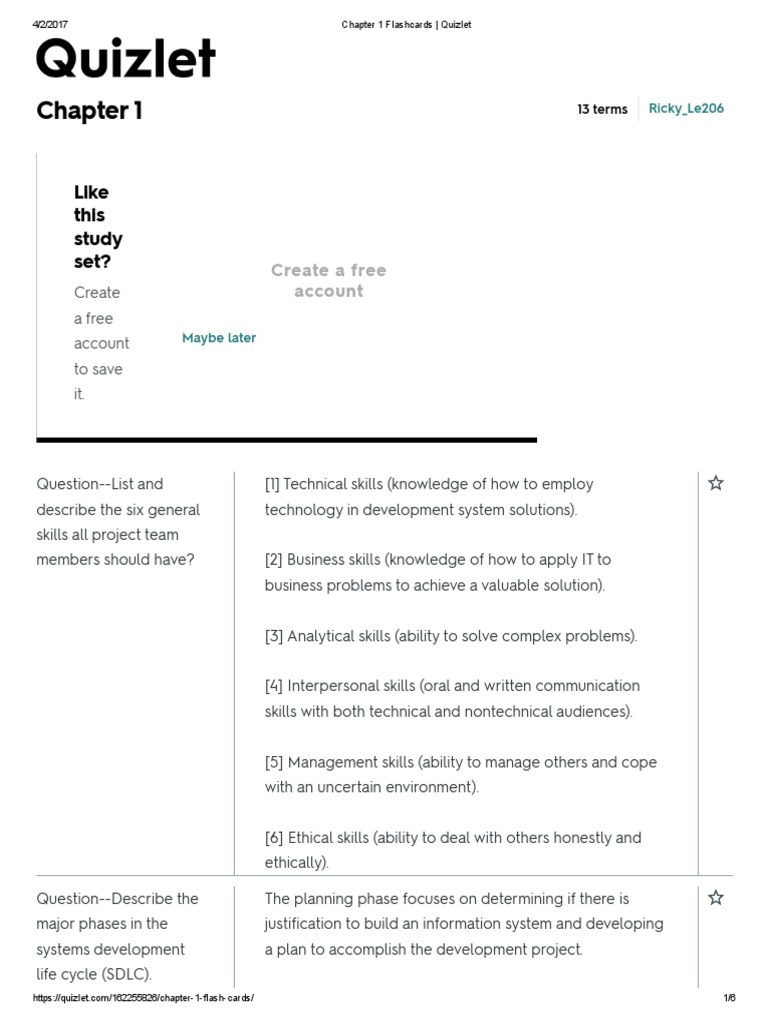 Chapter 1 Flashcards Quizlet PDF Feasibility Study CostBenefit Analysis