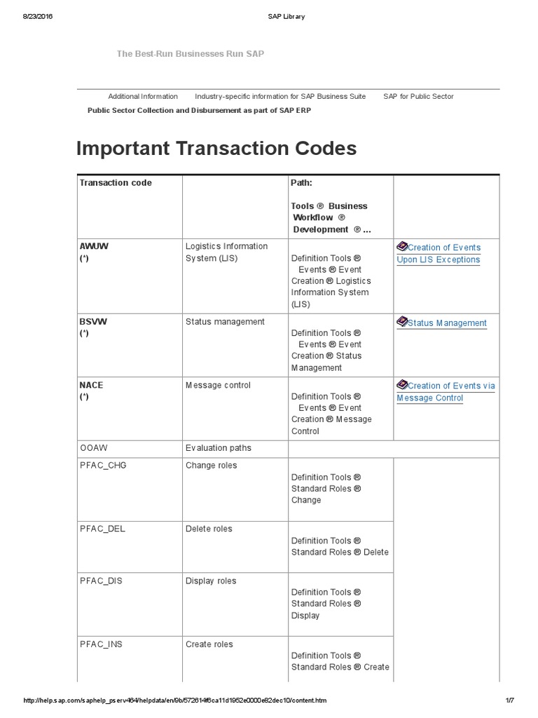 Important Transaction Codes: The Best Run Businesses Run SAP | PDF ...