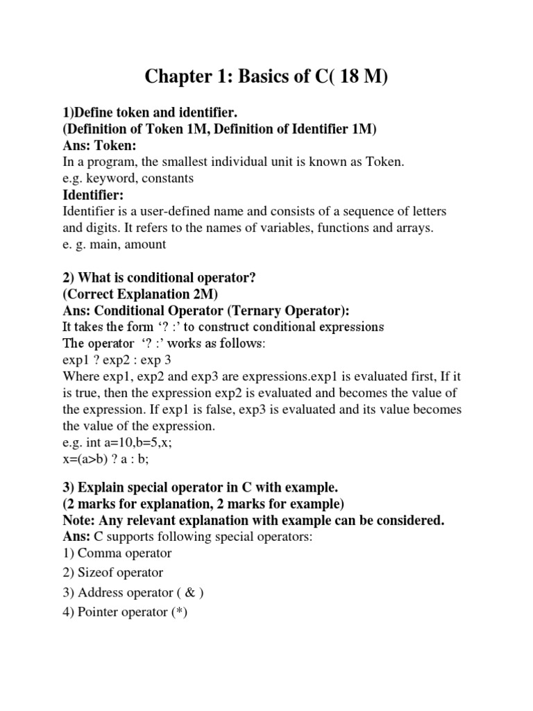 Chapter 1: Basics of C (18 M) | PDF | Identifier | C (Programming Language)