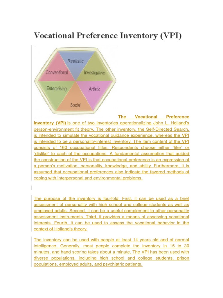 Vocational Preference Inventory Personality Type Action (Philosophy)