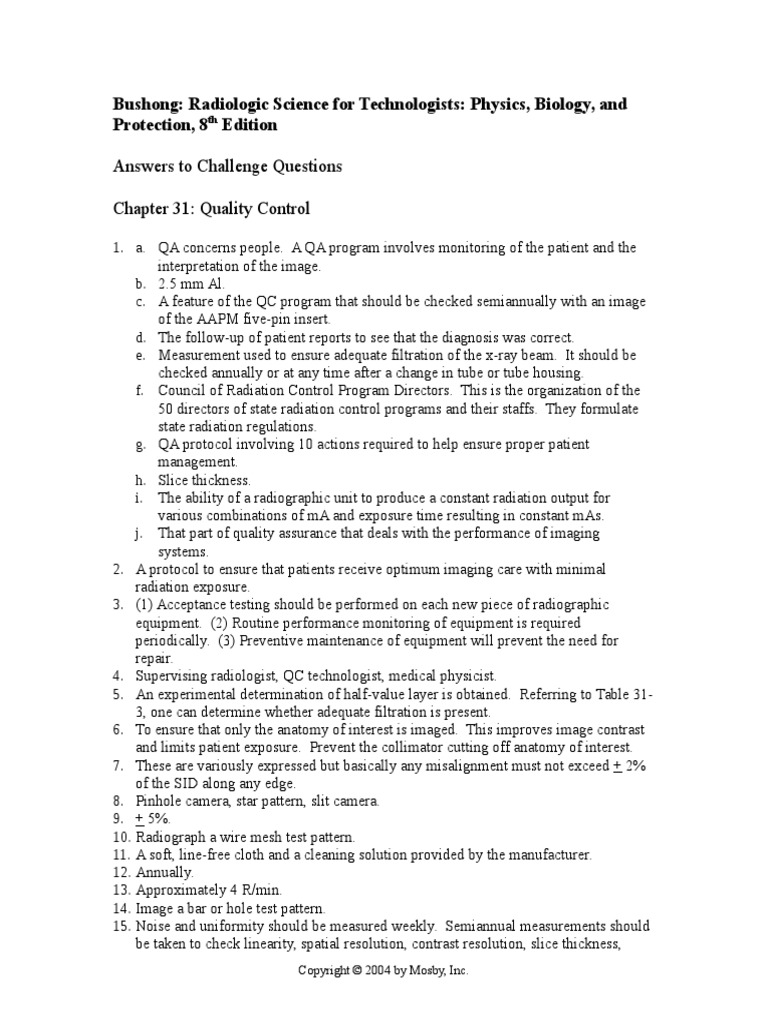 RT 255 Review Q Bushong CH 31 PDF