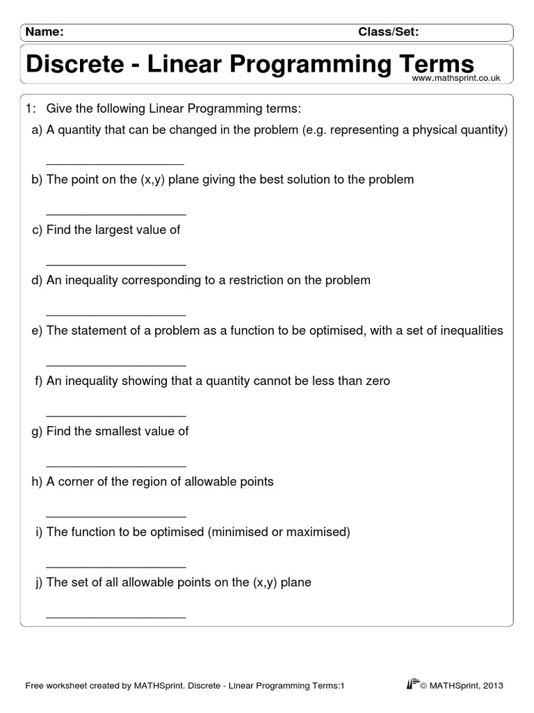 D1 Linear Programming Terms | Download Free PDF | Linear Programming ...