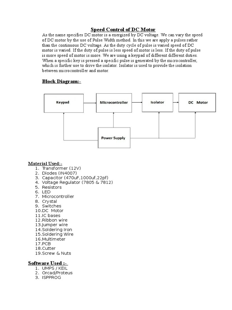 Speed Control of DC Motor: Material Used | PDF | Electric Motor ...