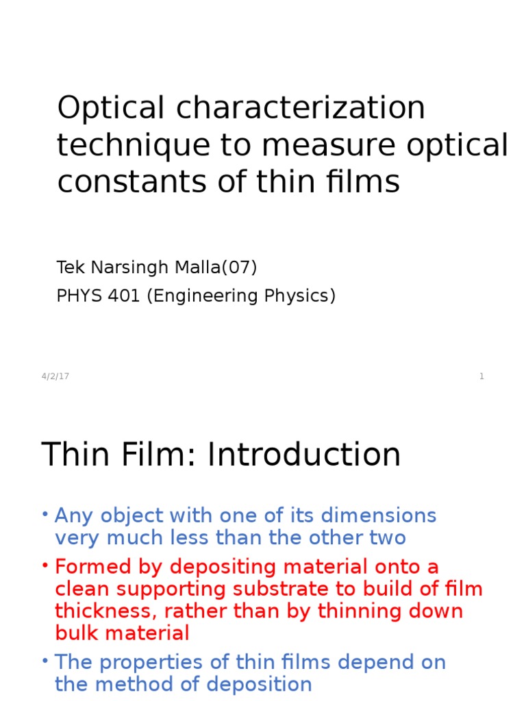 Optical Characterization of Thin Films | PDF | Refractive Index | Thin Film