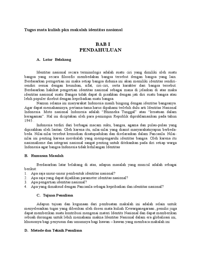 Tugas Mata Kuliah Pkn Makalah Identitas Nasional Docx