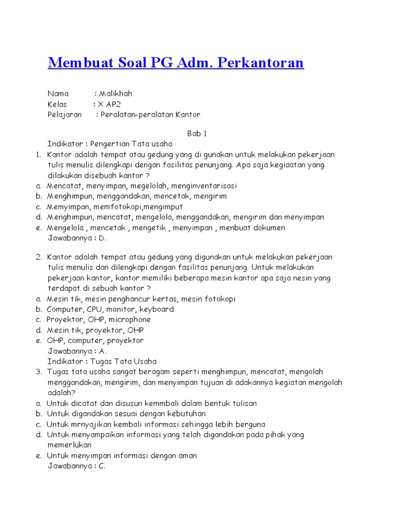 Soal Peralatan Kantor