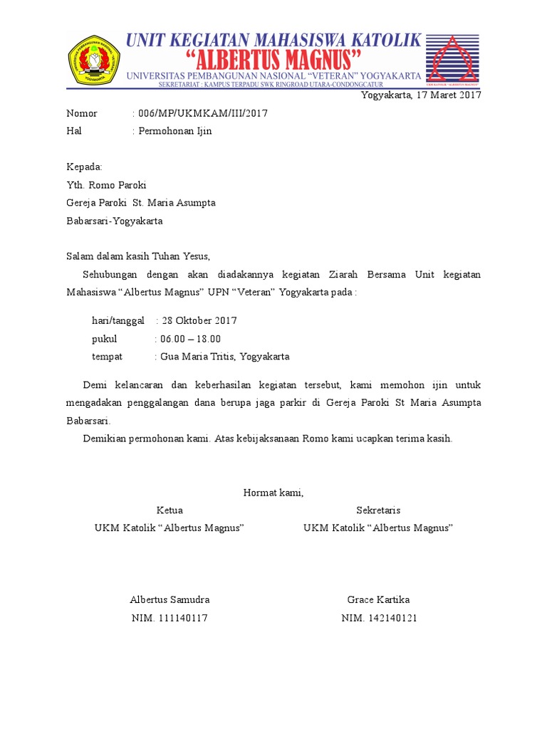 Surat Permohonan Romo Pdf