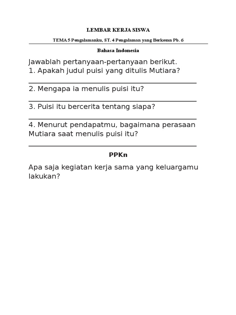 Lks Tema 5 St 4 Pengalaman Yg Mengesankan Pb 6