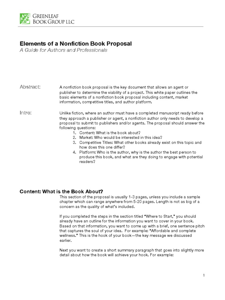 Elements of A Nonfiction Book Proposal  PDF  Publishing  Social