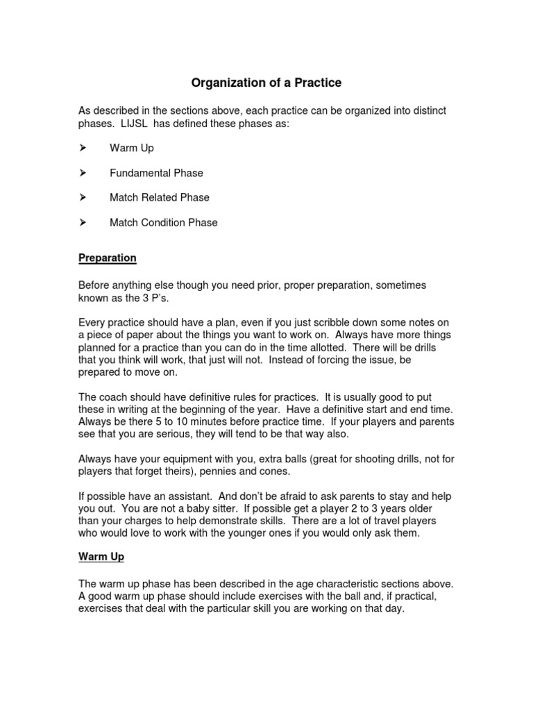 Phased Practice Organization Guide | PDF | Cognition | Sports