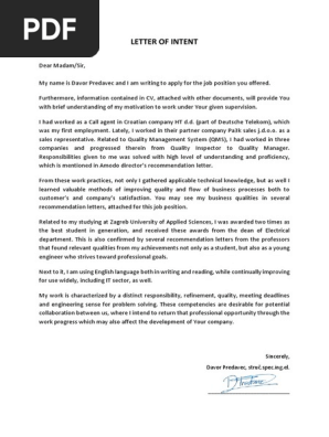 Letter of Intent