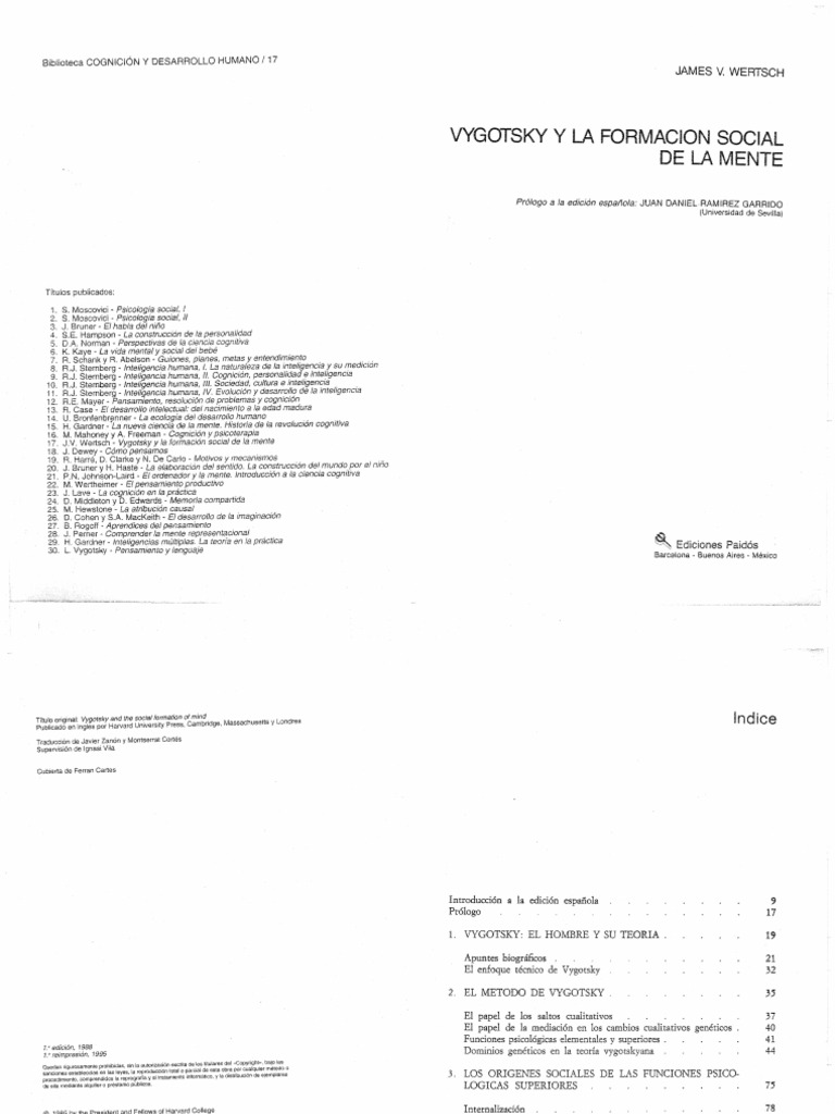 Wertsch James Vygotsky y La Formacion Social de La Mente PDF | PDF