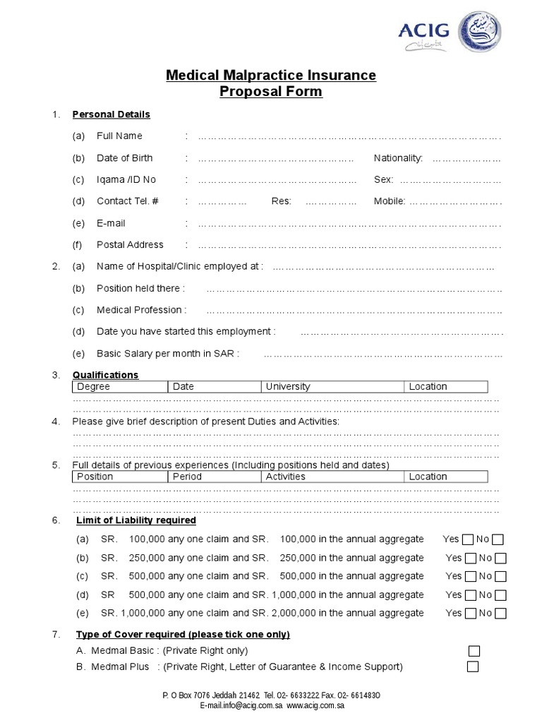 Medical Malpractice Insurance Form | PDF | Professional Liability ...