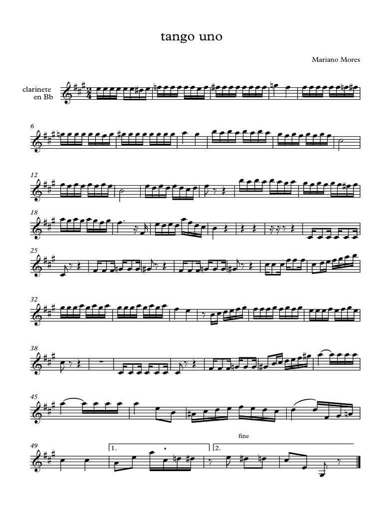 Tango Uno Clarinete B - Partitura Completa | PDF