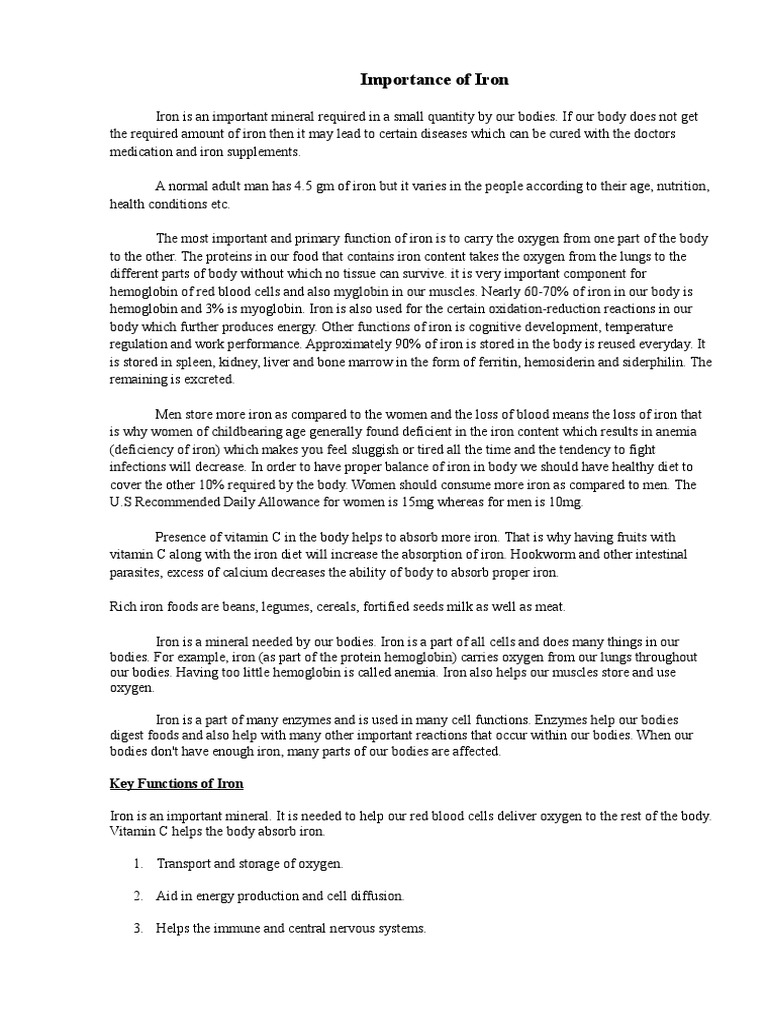 Why Iron Is Important For Our Body PDF Hemoglobin Iron