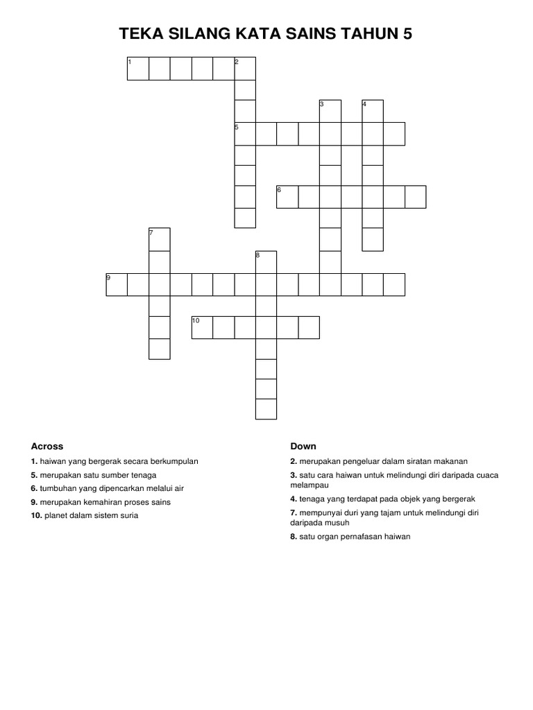 Teka Silang Kata Sains Tahun 5 Across Down Teka Silang Kata Sains Tahun 5 Across Down