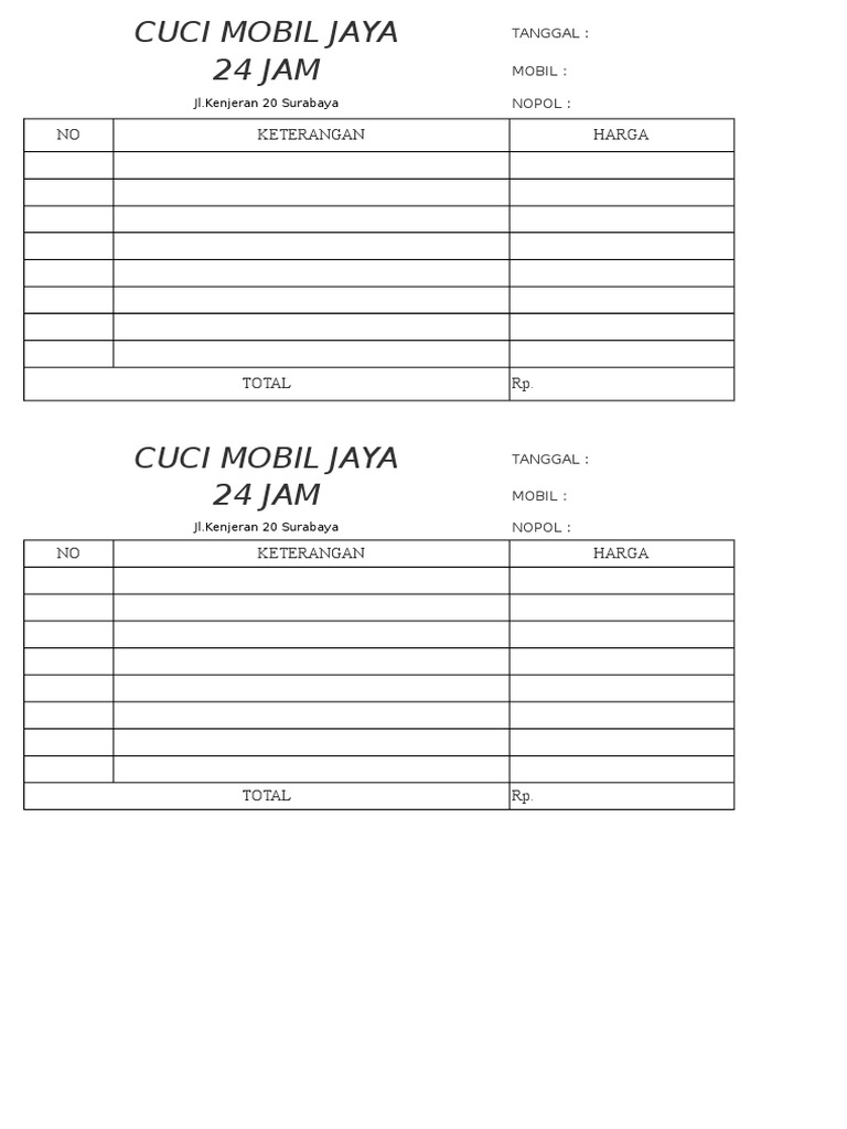 Nota Cuci Mobil