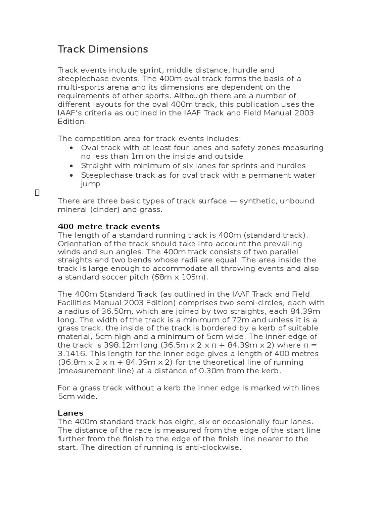 Track Dimensions PDF Track And Field Running