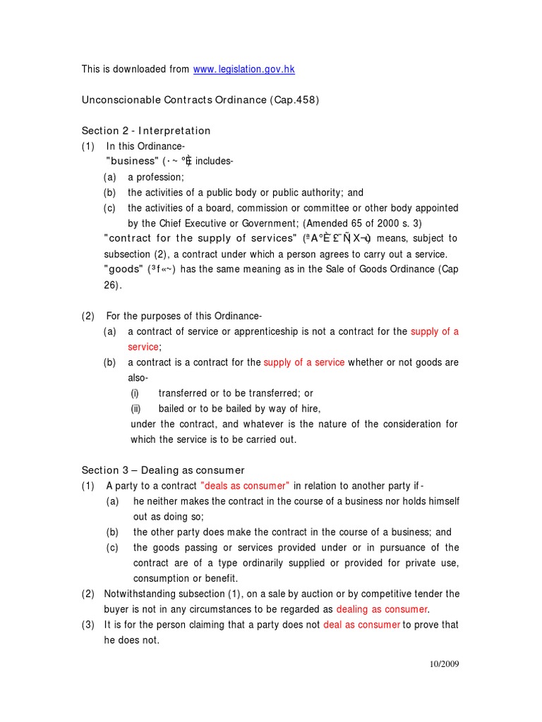 Section 2 5 Unconscionable Contracts Ordinance Cap 458 Pdf