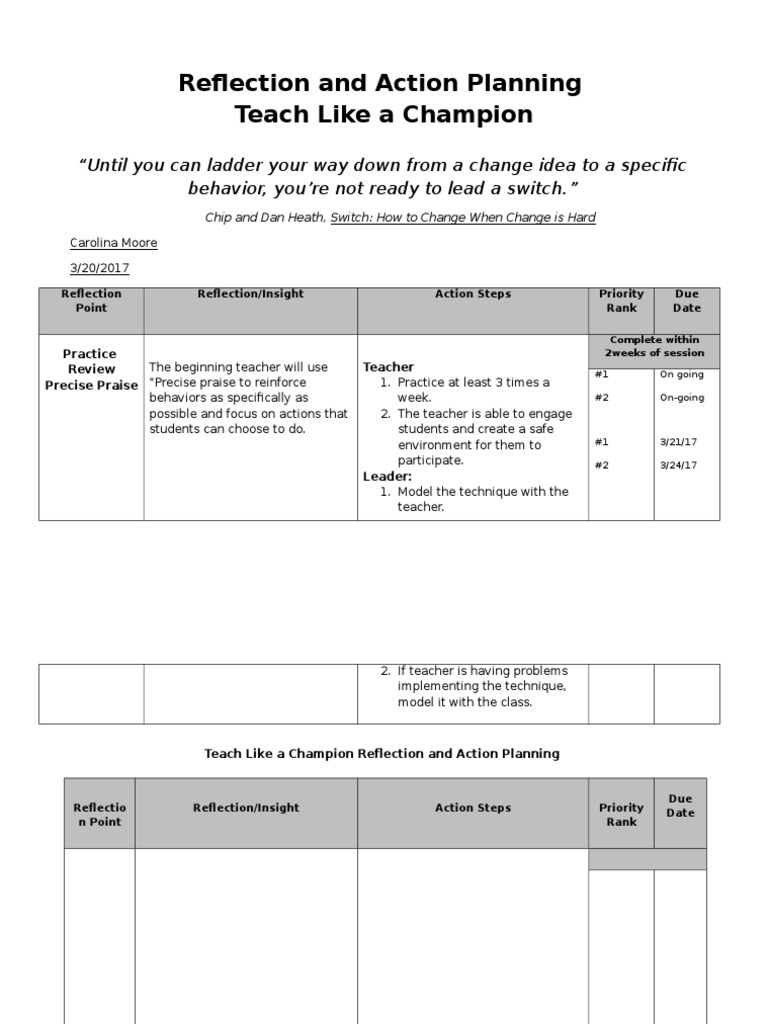 Reflection and Action Planningmarch | PDF