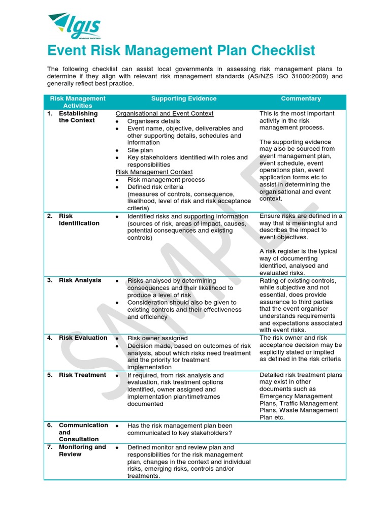 Event Risk Management Plan Checklist | PDF | Risk Management | Risk